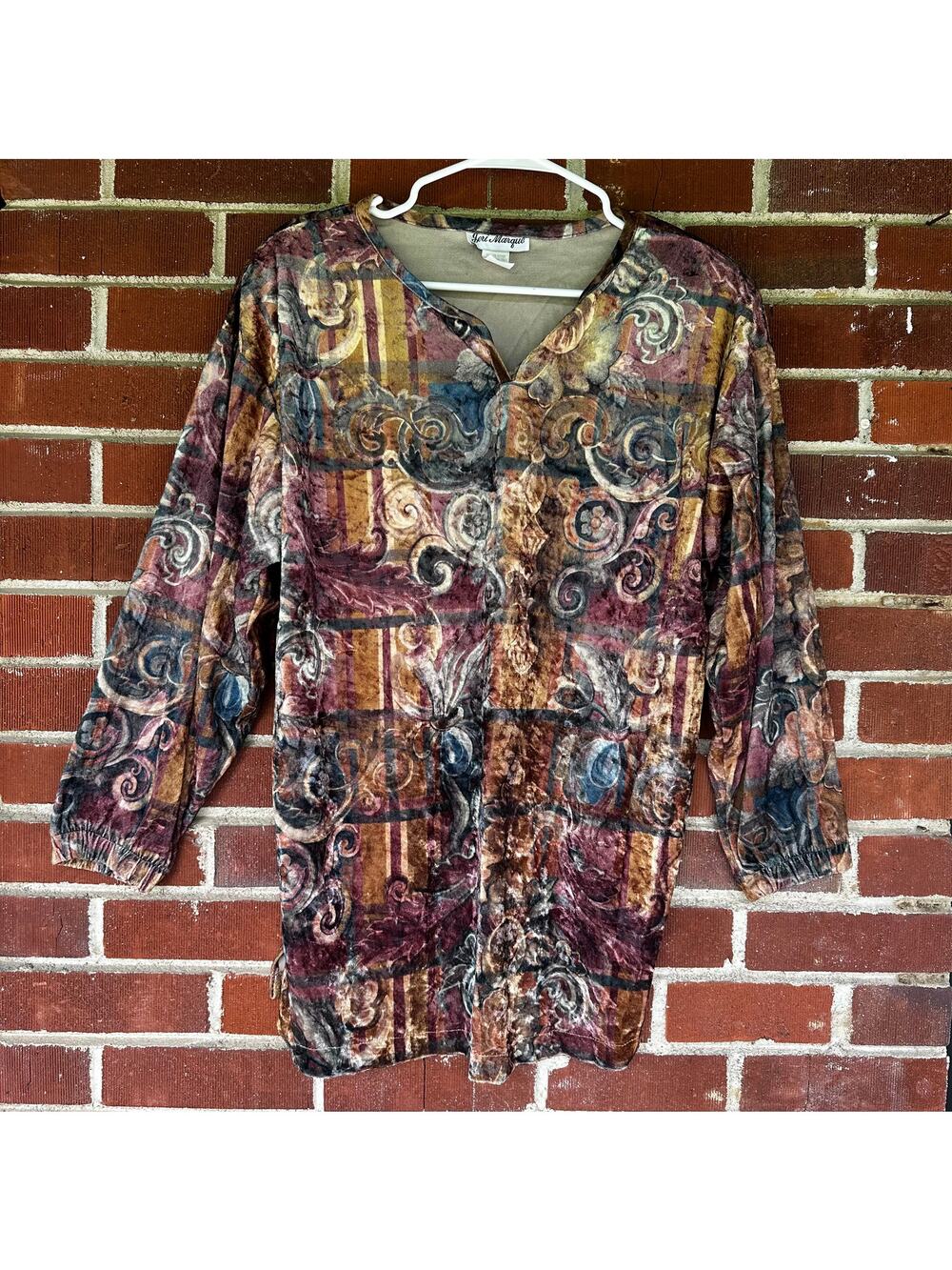 Vintage Jeri Marque Abstract Paisley Tunic Top Shoulder Pad Blouse